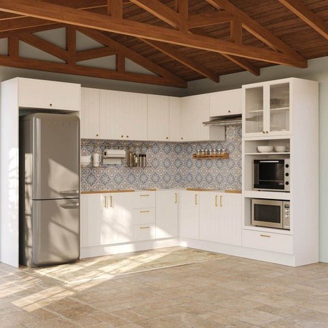 Cozinha Completa Planejada MDF 12 Peças sem Tampo CabeCasa MadeiraOriginals Branca Marselha