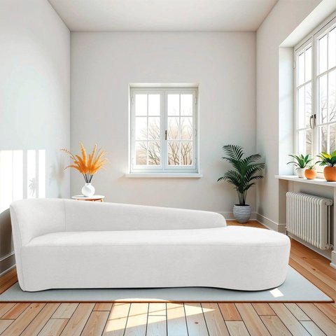 Recamier Curvo Orgânico 200cm 3 Lugares Lado Direito para Sala Estar Bouclé Paris Branco