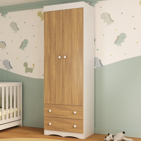 Guarda-roupa Infantil 62cm 2 Portas e 2 Gavetas Realeza Multimóveis Mp4451 Branco/madeirado