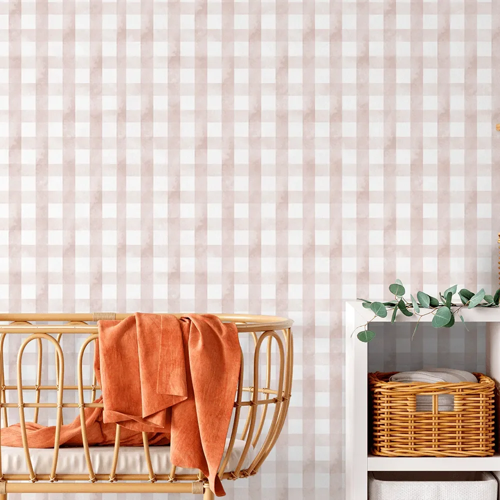 Papel de Parede Adesivo Xadrez Bege Lavável Fosco 3m