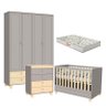 Quarto de Bebê Rope 4 Portas com Cômoda Gaveteiro Cinza Natural e Colchão Gazin – Matic - 1
