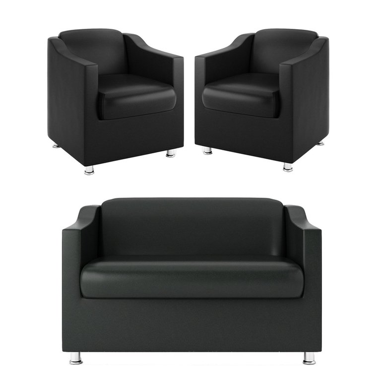 Kit 02 Poltrona Decorativa+ Sofá Namoradeira – Balaqui Decor Cor:Preto