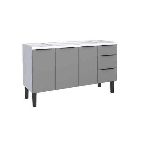 Gabinete de Cozinha 144 cm Armário Aço 3 Portas e 3 Gavetas:Cinza
