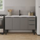 Ver imagem 2 de Gabinete de Cozinha 144 cm Armário Aço 3 Portas e 3 Gavetas:Cinza