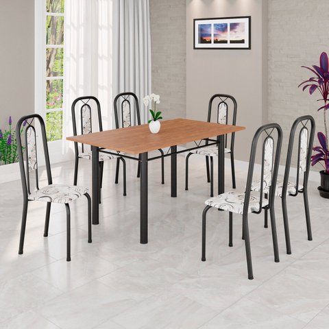 Conjunto para Sala de Jantar com 6 Cadeiras Lívia Arabesco/Preto