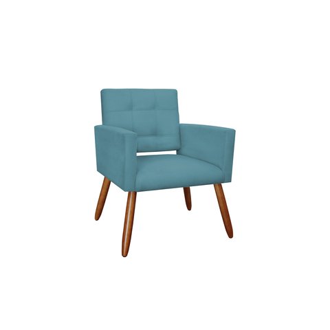 Poltrona Decorativa Camila Suede Azul Tifany Pés Madeira Mz Decor