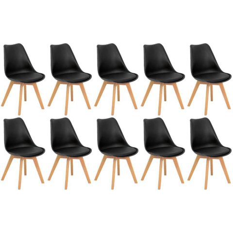 Conjunto 10 Cadeiras de Jantar Eames Wood Leda Design Estofada - Preto