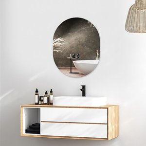 Espelho Oval Decorativo 50x40cm Vidro Lapidado para Banheiro Sala Quarto