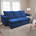 Ver imagem 1 de Sofá Retrátil 2.50m Reclinável Master Suede Super Macio e Conforto de Sala Grande Europa Azul