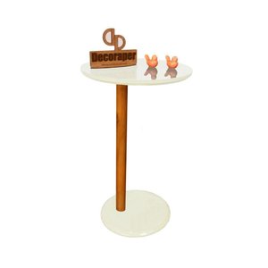Mesa de Apoio Lateral para Sofá Monopé com Vidro Branco