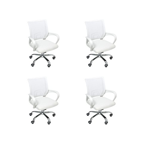 Kit 4 Cadeiras de Escritório Begonia Mesh Ergonômica Branco + E-book
