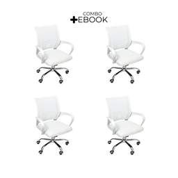 Kit 4 Cadeiras de Escritório Begonia Mesh Ergonômica Branco + E-book - 2