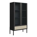 Ver imagem 2 de Cristaleira 2 Portas Vidro 1 Gaveta 83cm Palhinha Pé Madeira Oslo Artesano | Nero - Nero/preto