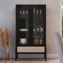 Ver imagem 1 de Cristaleira 2 Portas Vidro 1 Gaveta 83cm Palhinha Pé Madeira Oslo Artesano | Nero - Nero/preto