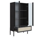 Ver imagem 3 de Cristaleira 2 Portas Vidro 1 Gaveta 83cm Palhinha Pé Madeira Oslo Artesano | Nero - Nero/preto