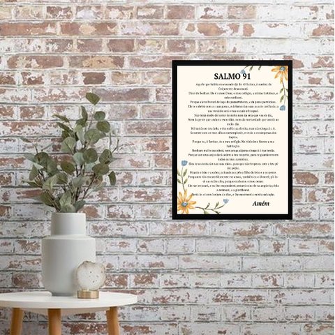 Quadro Decorativo Salmo 91 45x34cm - com Vidro:madeira Branca