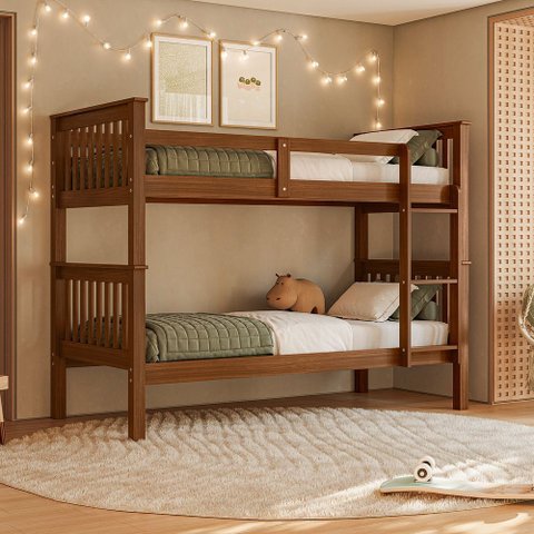Cama Beliche de Solteiro Dupla Suspensa em Madeira Woodstore