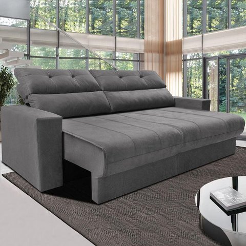 Sofá Retrátil e Reclinável 1,70m Clean Cama Inbox Velusoft Cinza