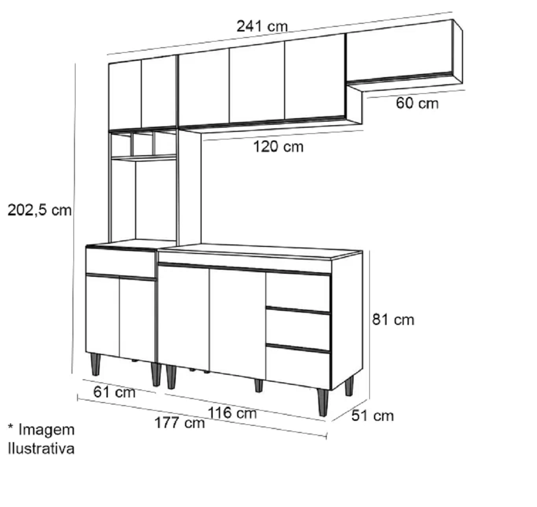 Cozinha Modulada Completa Andréia 240 Cm com Tampo Castanho Avelã Ajl ...