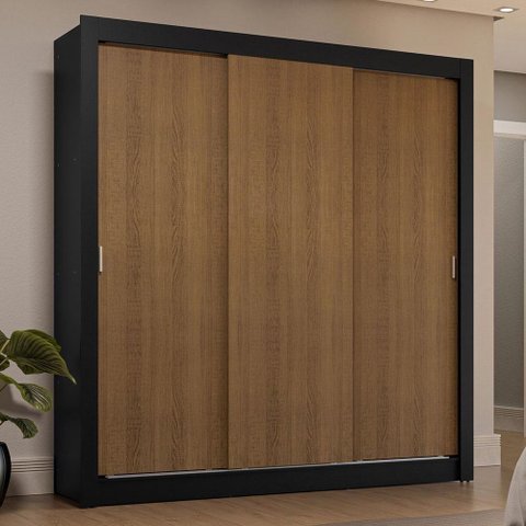 Guarda-roupa Casal 3 Portas de Correr Preto/rustic Sublime Plus Madesa Preto/rustic