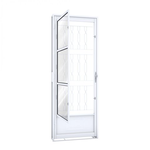 Porta de Aço Postigo 215x85cm com Grade Mosaico e Vidro Liso Riobras Abertura Esquerda