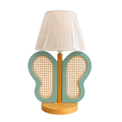 Luminária Infantil Borboleta Palha Indiana Madeira Natural Abajur Decorativo Quarto Infantil Menin