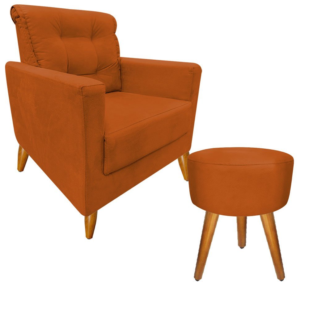 Poltrona Decorativa + Puff Redondo TLL MMS Decor - Terracota - 2