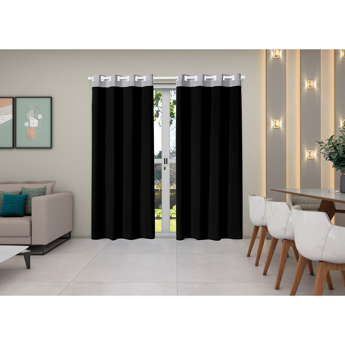 Cortina Sala Janela 2,80x2,30 Apartamento Preto e Cinza | MadeiraMadeira