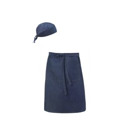 Avental de Cintura e Touca Jeans Barista Garçom Bar Azul - 1
