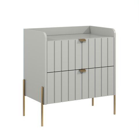 Mesa de Cabeceira com Gaveta Off White Moriah 60cm Puxadores e Pés Ferro Dourado