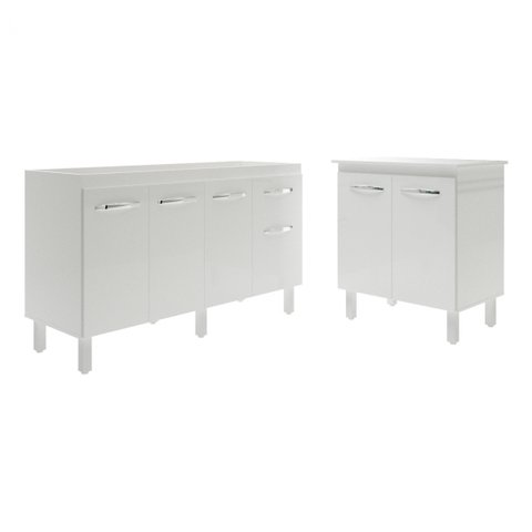 Balcão Armário Gabinete para Pia 138 Cm Camila e Balcão para Microondas ou Forno Elétrico Jane Branc