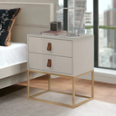Ver imagem 2 de Kit 2 Mesas de Cabeceira Unic 45cm Puxador Couro com Base Metálica:off White/dourado