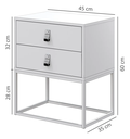 Ver imagem 3 de Kit 2 Mesas de Cabeceira Unic 45cm Puxador Couro com Base Metálica:off White/dourado