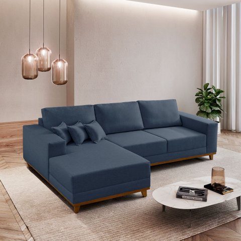 Sofá Fixo com Chaise 2,5m Cronos Linho com Molas Lado Esquerdo Meu Sofá Online