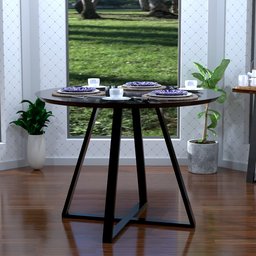 Mesa Modelo Industrial Jantar Laís 90 Cm com Pés de Ferro Preto - 1