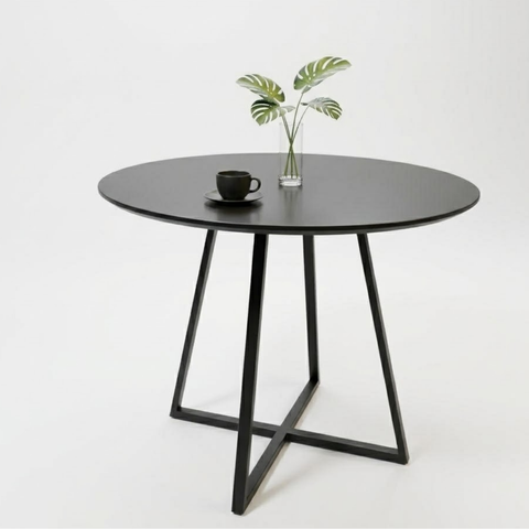 Mesa Modelo Industrial Jantar Laís 90 Cm com Pés de Ferro Preto