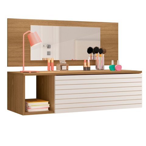 Penteadeira Suspensa Maquiagem com Espelho Moderna Mdp/mdf:nature Off White