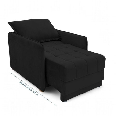 Poltrona Cama Reclinável Retrátil Viena Veludo Confortável Preto Loja Sheep