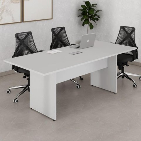 Mesa de Reunião Retangular F5 Office Moderno sem Gavetas 200cm Cinza