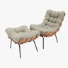 Poltrona Costela Premium + Puff Decorativo Luxo Linho Cinza - 1