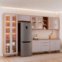 Ver imagem 1 de Cozinha Modulada 6 Peças Brilhante com 1 Cristaleira 2 Balcões 3 Armários Aéreo