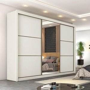Guarda Roupa Casal 6 Gavetas com Espelho Bragança-off White Móveis Europa