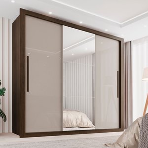 Guarda-Roupa Casal 3 Portas com Espelho Central e 4 Gavetas Costa Rica 