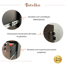 Gaveteiro/Arquivo Executivo com Chave para Pasta Suspensa, 4 Gavetas, Tampo em Tamburato - 18