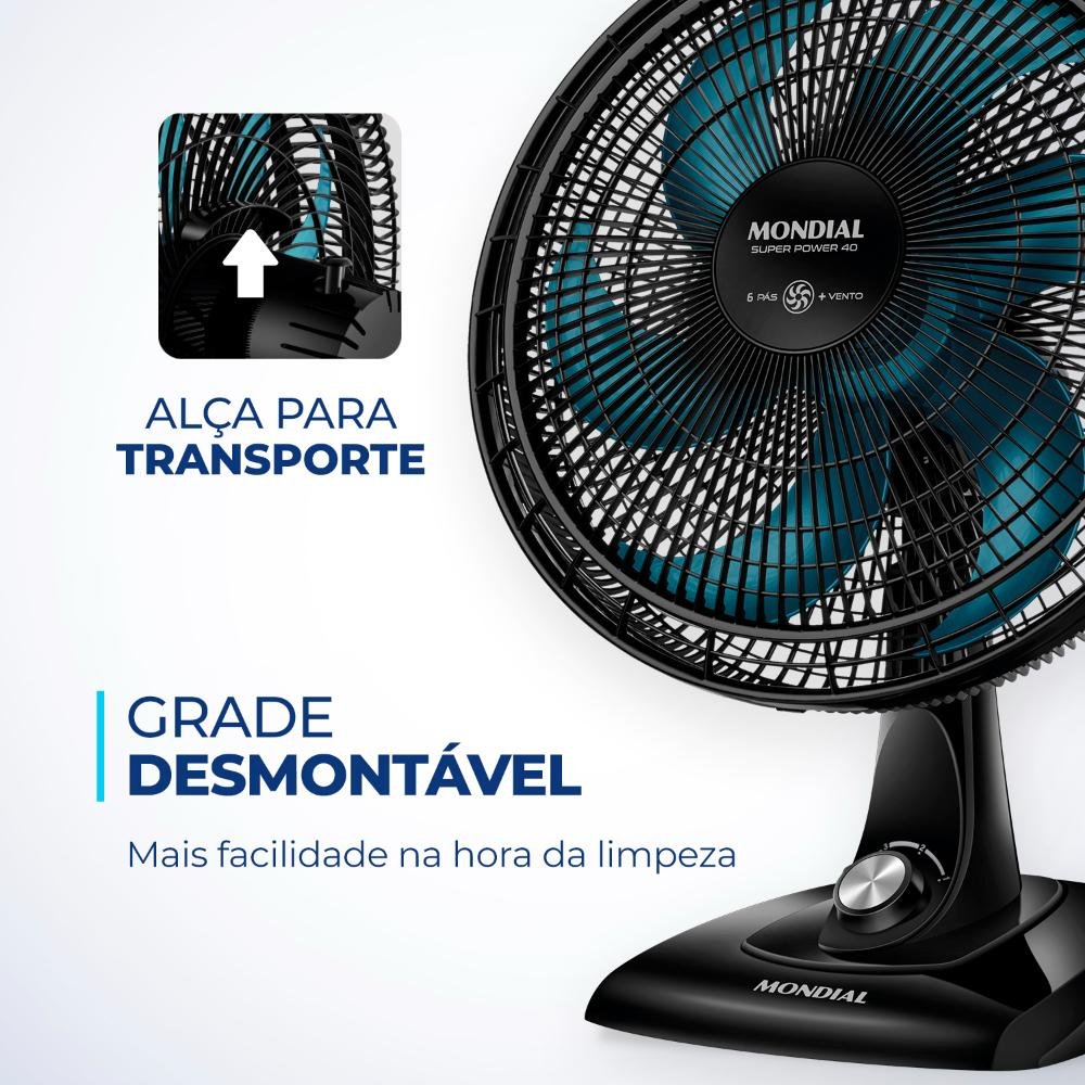 Ventilador de Mesa Mondial Super Power 40cm 220v 140w Preto Azul Vsp-40 ...