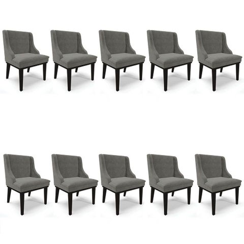 Kit 10 Cadeiras Estofadas Para Sala De Jantar Base Fixa De Madeira Preto Lia Suede Grafite - Ibiza