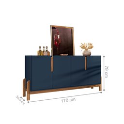 Buffet Agnes Azul Cobalto Cedro 4 Portas com Detalhe Curvo - 2