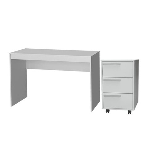 Mesa e Gaveteiro 3 Gavetas para Escritorio Gamer B29 Branco Novam Branco