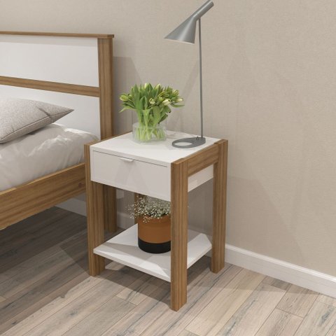 Mesa de Cabeceira 1 Prateleira 1 Gaveta AZ1016 Branco