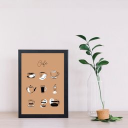 Quadro Decorativo Café - Desenhos 45x34cm:moldura Branca - 1